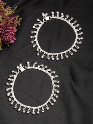  women's set of 2 silver-plated ghungroo-beaded anklets 1