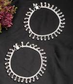 women's set of 2 silver-plated ghungroo-beaded anklets