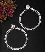 women's set of 2 silver-plated artificial stone studded anklets