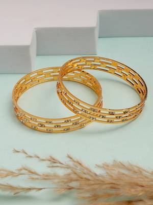  women's set of 2 gold-plated cubic zirconia stone studded bangles 1