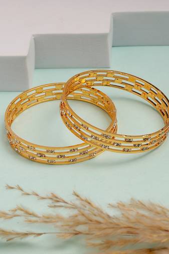  women's set of 2 gold-plated cubic zirconia stone studded bangles