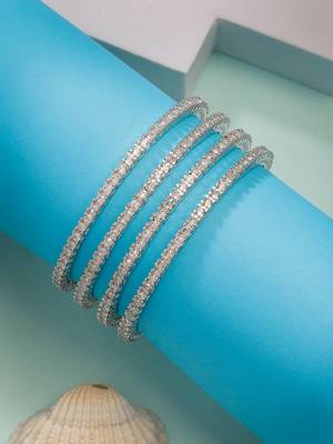  women's set of 4 silver-plated cubic zirconia stone studded bangles 1