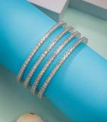  women's set of 4 silver-plated cubic zirconia stone studded bangles