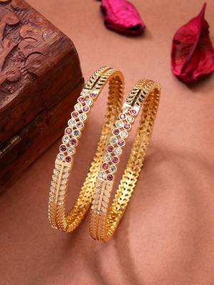  women's set of 2 gold-plated cubic zirconia stone studded bangles 1