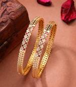  women's set of 2 gold-plated cubic zirconia stone studded bangles