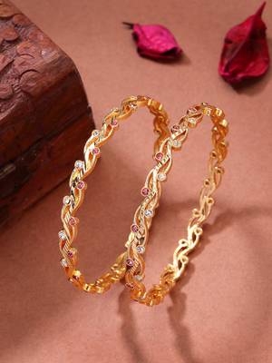  women's set of 2 gold-plated cubic zirconia stone studded bangles 1