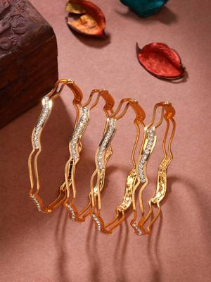  women's set of 4 gold-plated cubic zirconia stone studded bangles 1