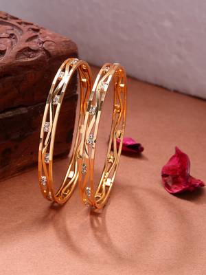  women's set of 2 gold-plated cubic zirconia stone studded bangles 1