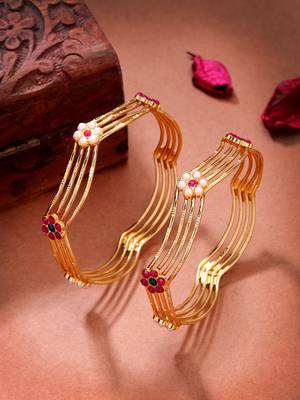  women's set of 2 gold-plated artificial stones traditional bangles 1
