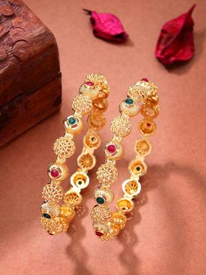  women's set of 2 gold-plated artificial stones traditional bangles 1