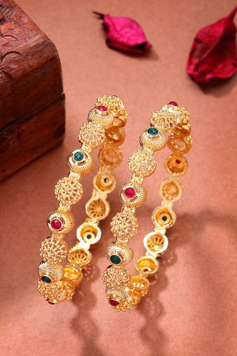  women's set of 2 gold-plated artificial stones traditional bangles