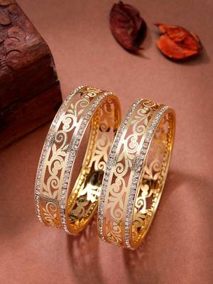  women's set of 2 gold-plated cubic zirconia stone studded kada bangles 1
