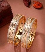  women's set of 2 gold-plated cubic zirconia stone studded kada bangles