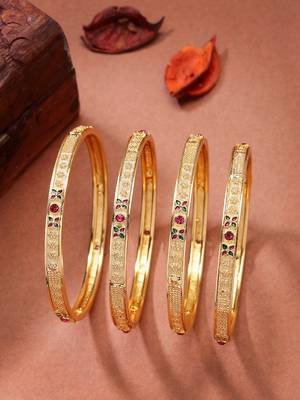 women's set of 4 gold-plated artificial stones traditional bangles 1