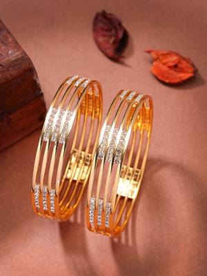  women's set of 2 gold-plated cubic zirconia stone studded bangles 1