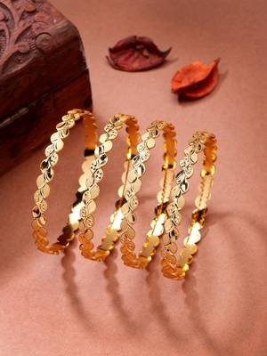  women's set of 4 gold-plated leaf shaped traditional bangles 1