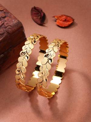  women's set of 2 gold-plated leaf shaped kada bangles 1