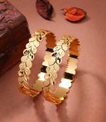  women's set of 2 gold-plated leaf shaped kada bangles