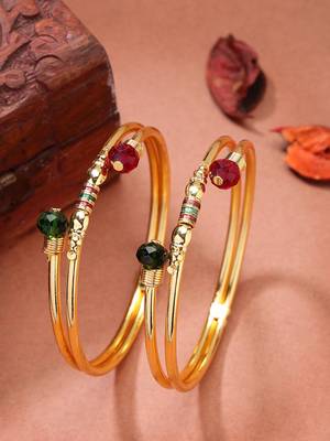  women's set of 2 gold-plated artificial beads traditional bangles 1