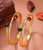 women's set of 2 gold-plated artificial beads traditional bangles
