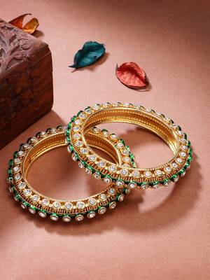 gold brass bangles with kundan studded work 1
