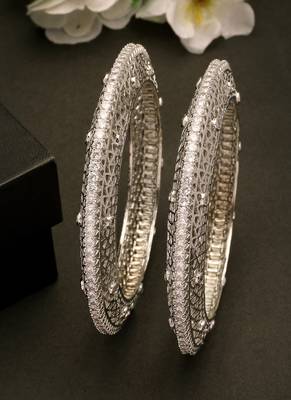  women's set of 2 silver-plated american diamond studded bangles 1