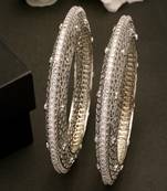 women's set of 2 silver-plated american diamond studded bangles