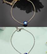  women's set of 2 gold & silver plated evil eye link bracelet