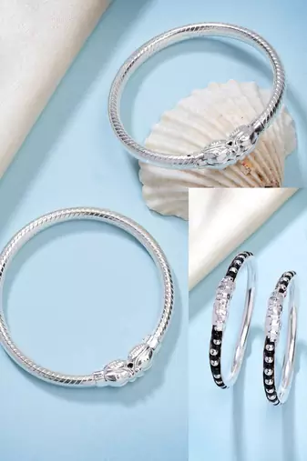  kids pair of 2 rhodium-plated artificial beads nazariya kada bracelet