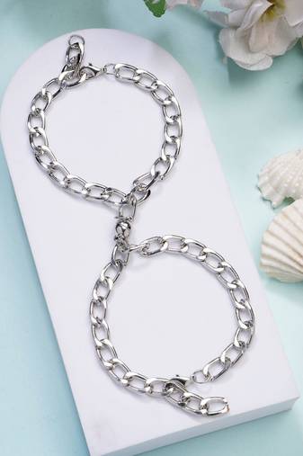  men's set of 2 silver-plated stainless steel link bracelet