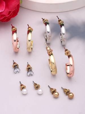  women's set of 6 rhodium-plated contemporary half hoop earrings 1