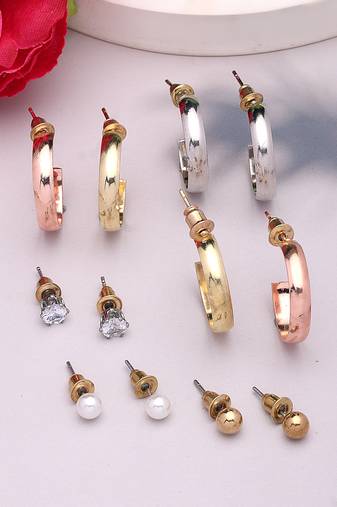  women's set of 6 rhodium-plated contemporary half hoop earrings