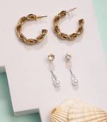  women's set of 3 gold-plated artificial stones half hoop earrings