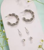  women's set of 3 silver-plated artificial stones half hoop earrings