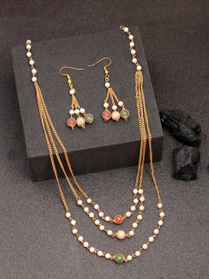  women's multi color gold-plated artificial beads jewellery set 1