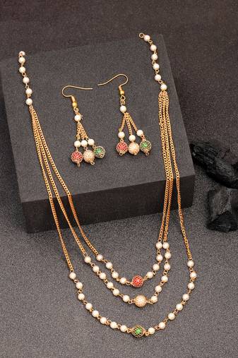  women's multi color gold-plated artificial beads jewellery set