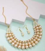  women's gold-plated white pearl-beaded handcrafted jewellery set