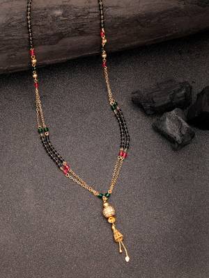  women's gold-plated artificial stones studded & beaded mangalsutra 1