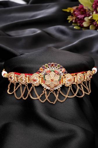  women's gold-plated cubic zirconia stone studded rajputi choker necklace