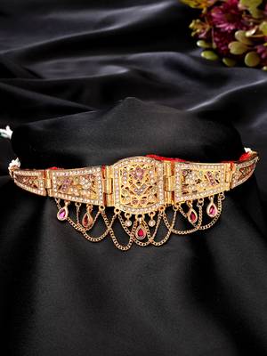 Nvr women's gold-plated cubic zirconia stone studded rajputi choker necklace 1