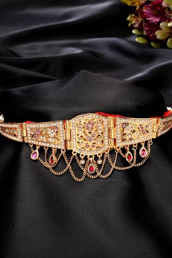 Nvr women's gold-plated cubic zirconia stone studded rajputi choker necklace
