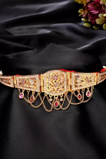 Nvr women's gold-plated cubic zirconia stone studded rajputi choker necklace