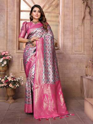 Purple Faux Banarasi Saree With Jari Weaving Border And Weaving Rich Pallu With Contrast  Blouse 1