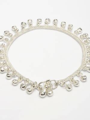  women's set of 2 silver-plated ghungroo-beaded anklets 2
