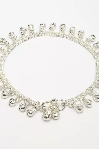  women's set of 2 silver-plated ghungroo-beaded anklets