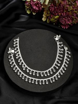  women's set of 2 silver-plated ghungroo-beaded anklets 3