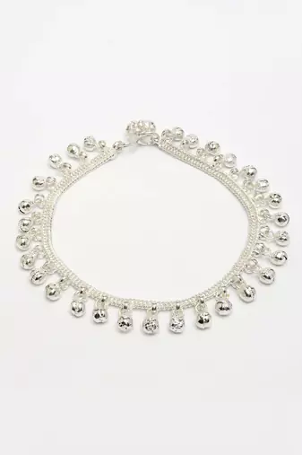  women's set of 2 silver-plated ghungroo-beaded anklets