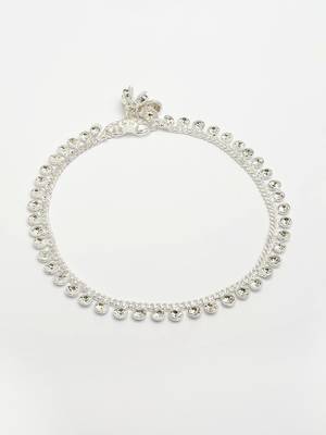  women's set of 2 silver-plated artificial stone studded anklets 2