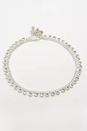  women's set of 2 silver-plated artificial stone studded anklets