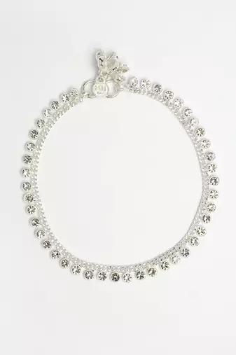  women's set of 2 silver-plated artificial stone studded anklets